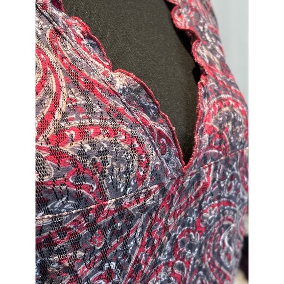 Women's INC Long Sleeve, V-Neck, Lace Burgundy, Paisley Blouse, Size Lg. EUC - Picture 2 of 3
